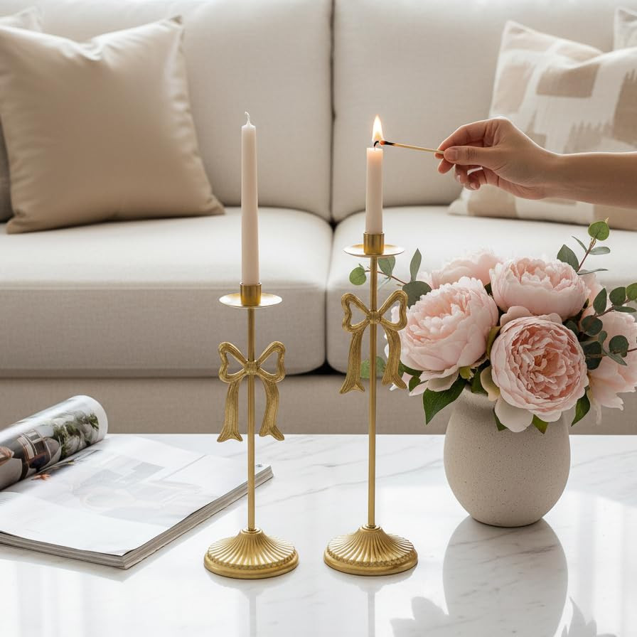 Bow Taper Candle Holders, Set of 2 Candle Stick Holders Set, Modern Decorative Centerpiece for Ta... | Amazon (US)