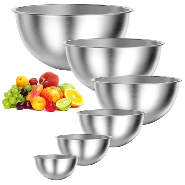 YuCook Mixing Bowls Set, Stainless Steel Mixing Bowls, 6 PCS Metal Nesting Storage Bowls for Kitc... | Walmart (US)
