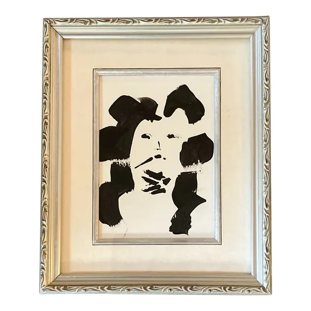 Contemporary Original Abstract Portrait Painting Vintage Frame | Chairish