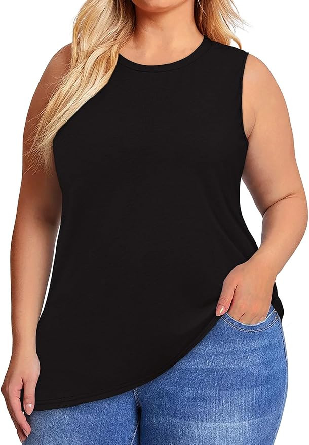 JOELLYUS Women Plus Size Tank Tops Summer Sleeveless Top Crew Neck Casual Blouse Oversized Shirts | Amazon (US)