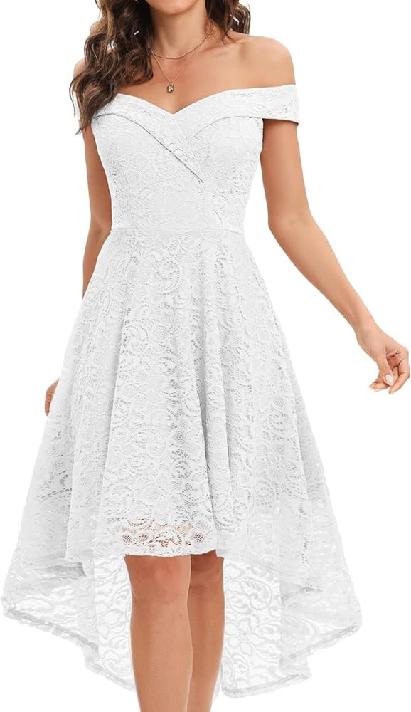 HomRain Women's Elegant Floral Lace Dress Off The Shoulder High Low Hem Dresses for Wedding for C... | Amazon (US)
