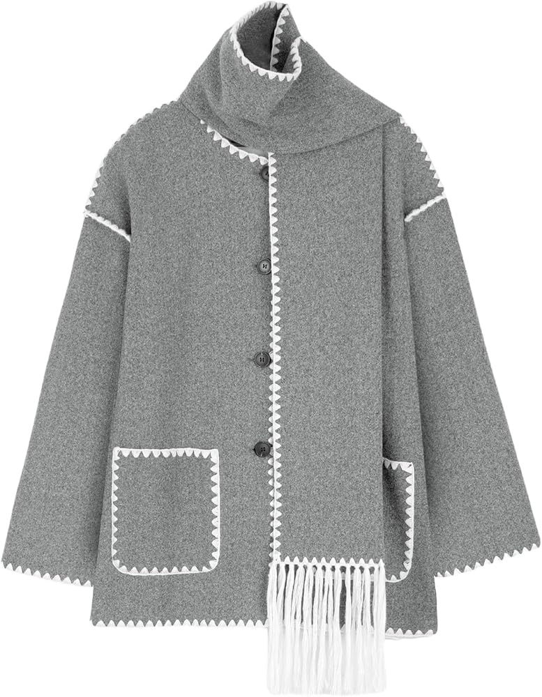 Yimoon Womens Embroidered Scarf Jacket Oversized Button Down Wool Blend Coat Causal Winter Outwea... | Amazon (US)