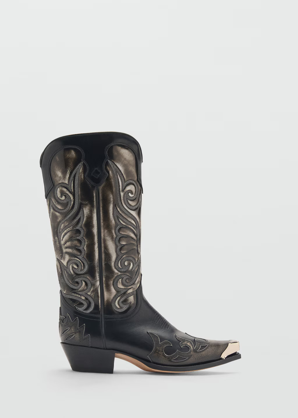 Two-tone leather cowboy boots - Women | MANGO United Kingdom | MANGO (UK)