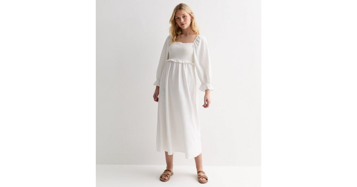 Off White Square Neck Midi Dress | New Look | New Look (UK)