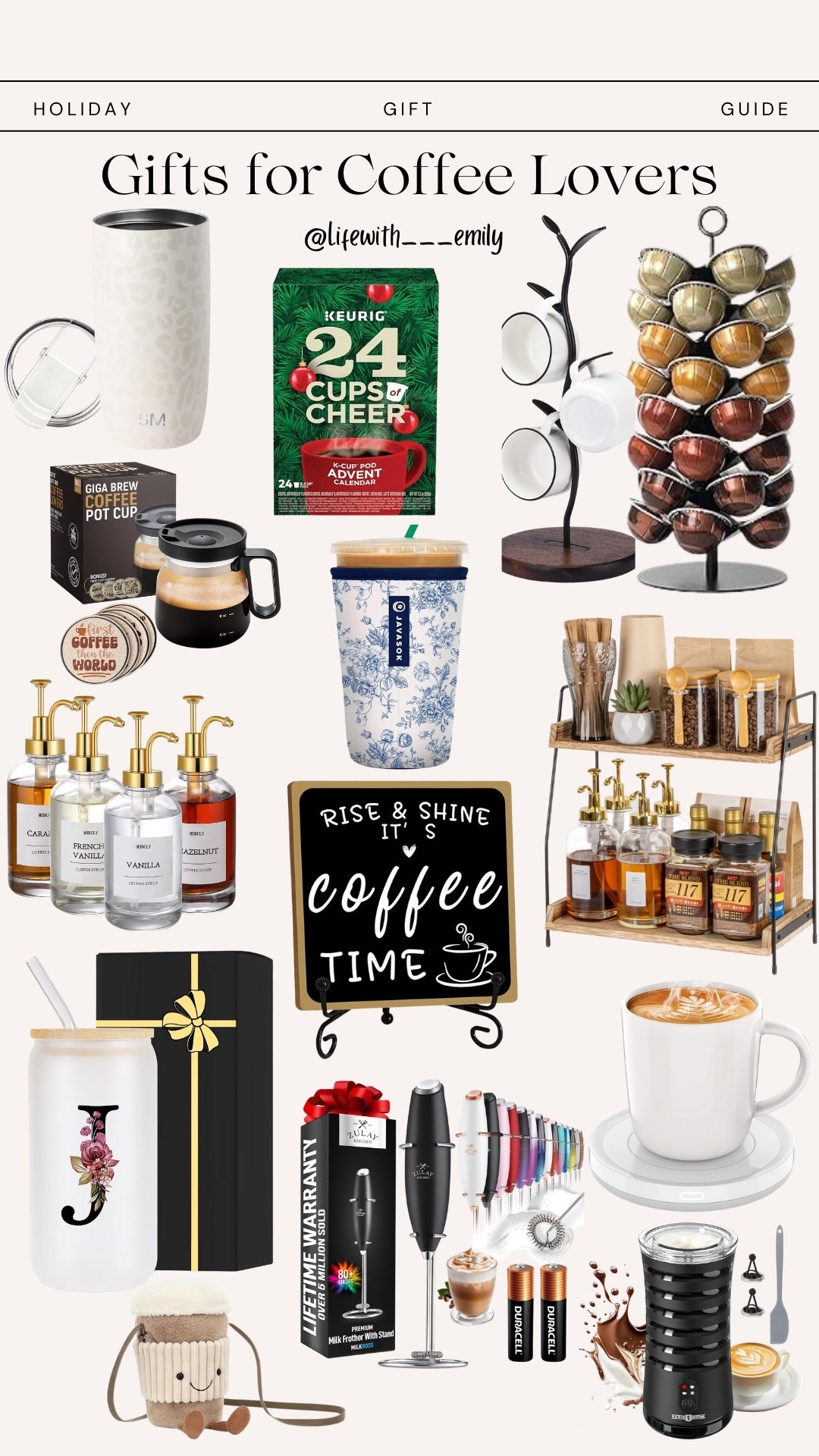 Gift Ideas for Coffee Lovers, Coffee lovers, gift guide, gift ideas, gifts for them, coffee mug, iced coffee cup, coffee tumbler, coffee mug holder, coffee pod organizer, coffee bar organizer, coffee syrup bottles, coffee bar sign, coffee warmer, coffee advent calendar, jelly cat coffee bag, milk frother, coffee hand mixer coffee sleeve, personalized iced coffee cups, Amazon finds, Amazon gift finds. 

#LTKGiftGuide #LTKCyberWeek #LTKHoliday