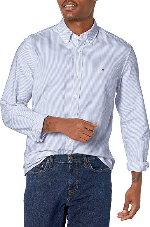 Tommy Hilfiger Men's Long Sleeve Button Down Oxford Shirt in Custom Fit | Amazon (US)