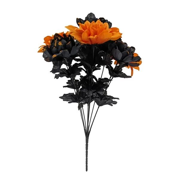 Mainstays 18" Black & Orange Peony Dahlia Artificial Flower Bush, Indoor | Walmart (US)
