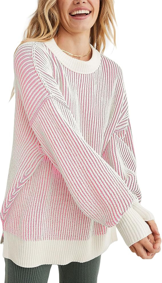 Beyond Chenille Sweater for Women 2025 Winter Crew Neck Pullover Sweater Color Block Knit Tops | Amazon (US)