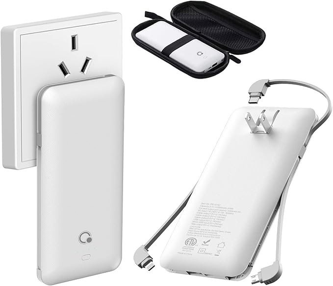 Brand Q Portable Charger with Built-in Cables and AC Wall Plug,Slim USB C Power Bank 10000mAh,Ext... | Amazon (US)