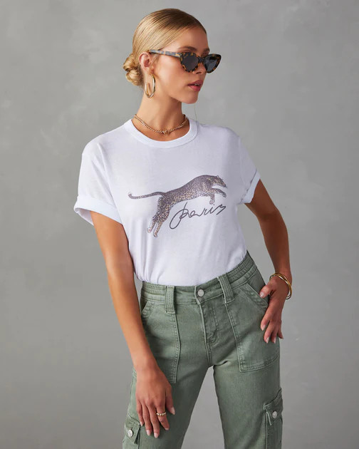 Paris Cheetah Graphic Tee - White - SALE | VICI