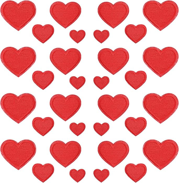 32PCS Heart Iron on Patches,4size Red Heart Patches,Cute Mini Love Appliques Embellishments for C... | Amazon (US)
