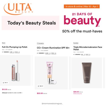 Ulta deals! Today only! 

#LTKstyletip #LTKSeasonal #LTKunder50