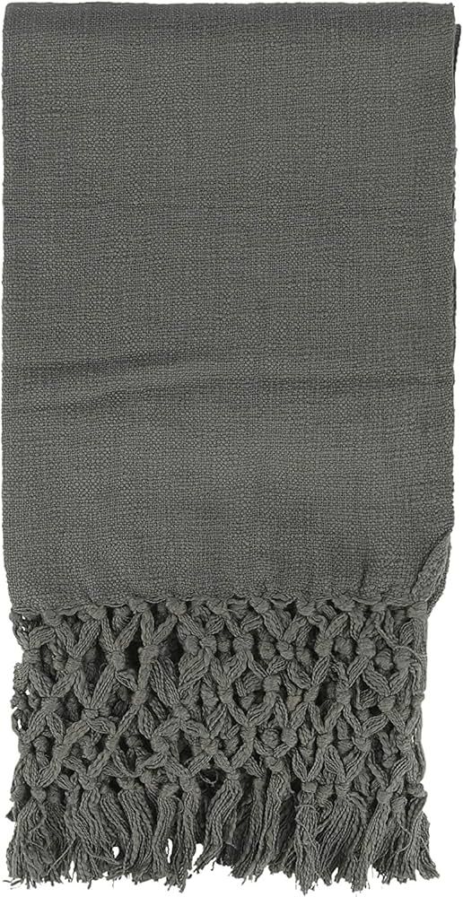 Creative Co-Op 50" L x 60" W Woven Cotton Crochet & Fringe Throw, Charcoal | Amazon (US)