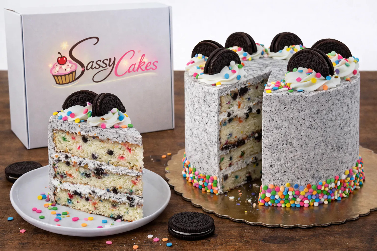 Sassy Cakes - Cookies & Cream Confetti Cake | Goldbelly