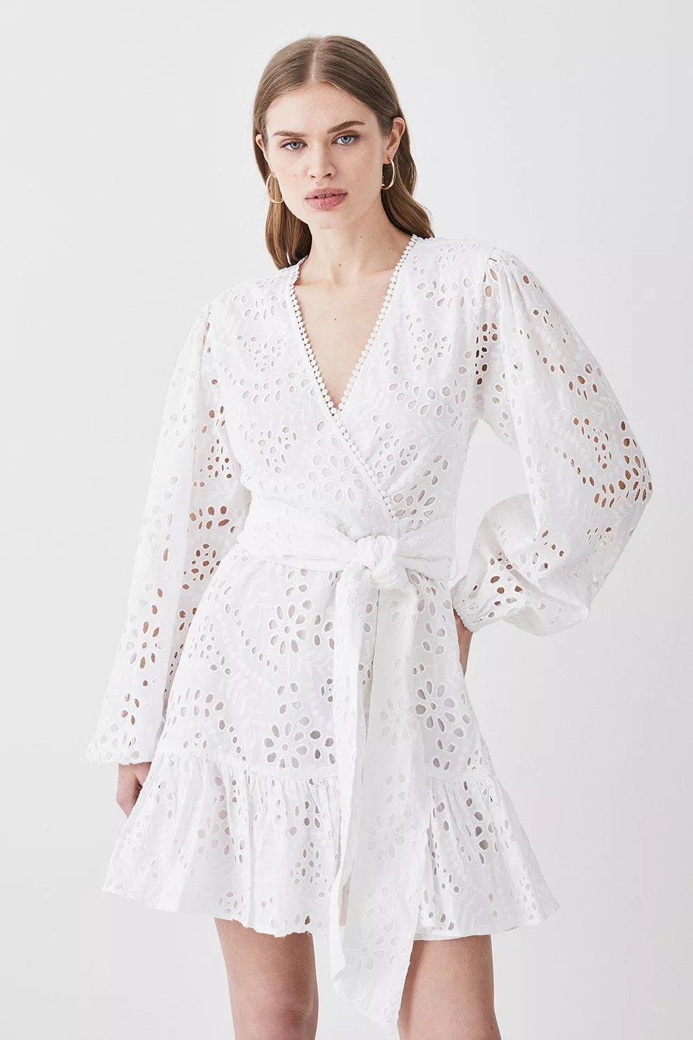 White broderie outlet wrap dress