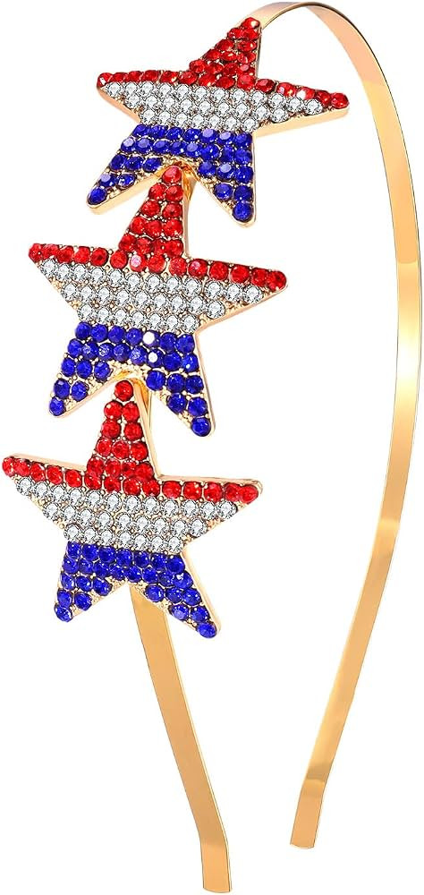 Independence Day Headband Sparkle Rhinestone American Flag Star Patriotic Hairband Crystal Red Wh... | Amazon (US)