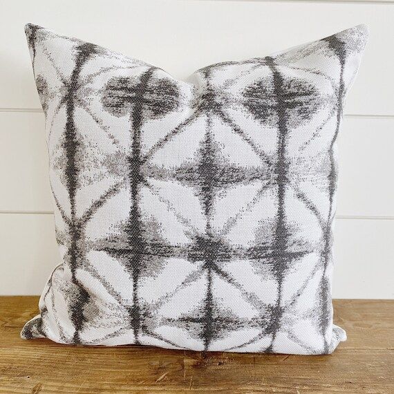 ISABELLA || Gray & White/Ivory Ikat Indoor/Outdoor Pillow Cover ∙ Outdoor Pillows ∙ Waterproo... | Etsy (US)