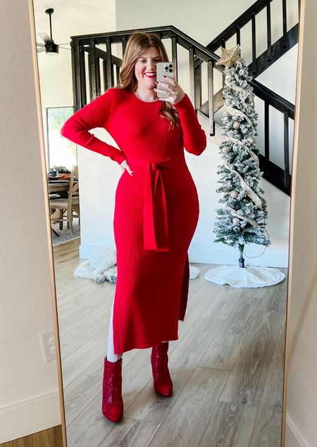 Love this sweater dress from amazon wearing size medium. Shapewear under too! Holiday dress. Holiday outfit. Red dress. Christmas party outfit. 

#LTKHoliday #LTKunder50 #LTKstyletip