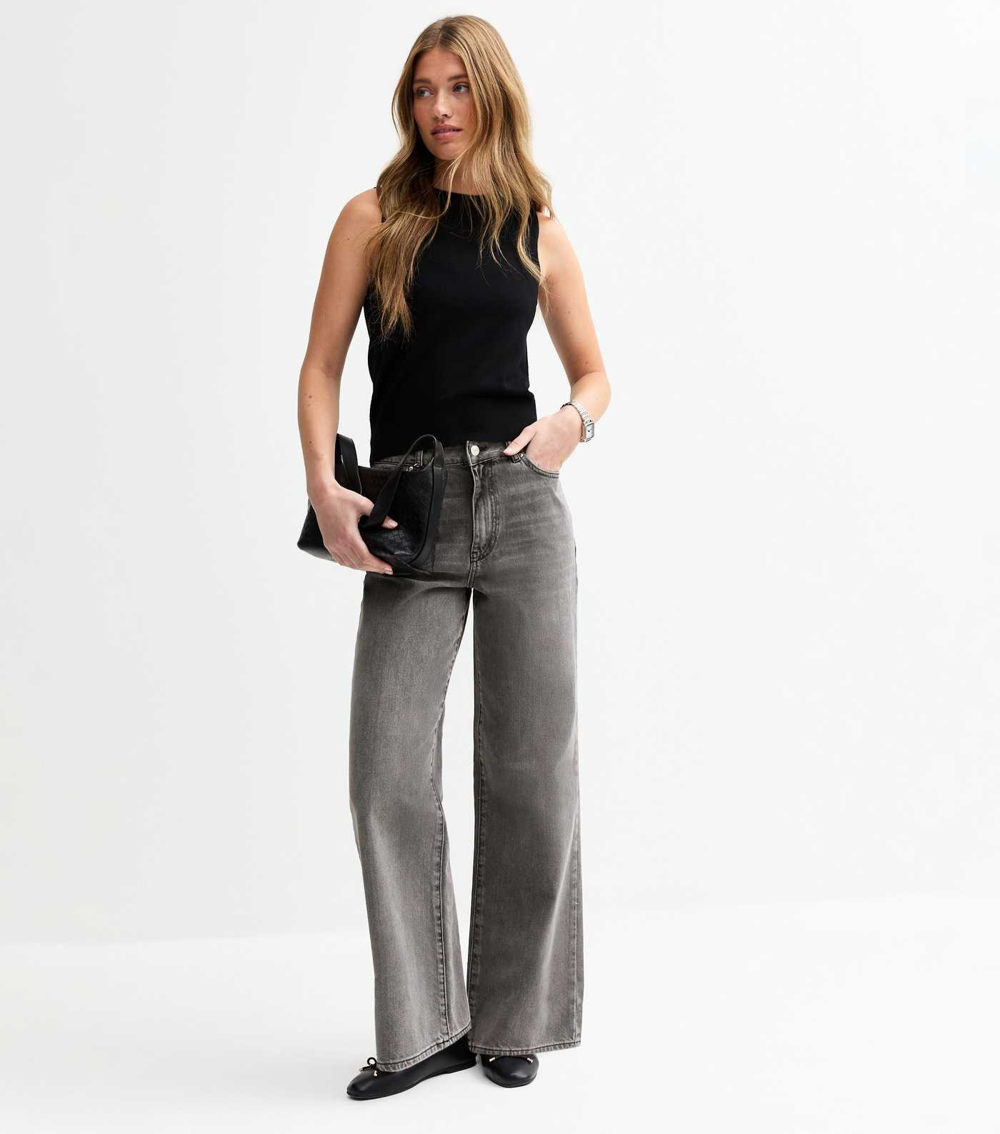 Washed Grey Adalae High-Waist Wide Leg Jeans | New Look | New Look (UK)