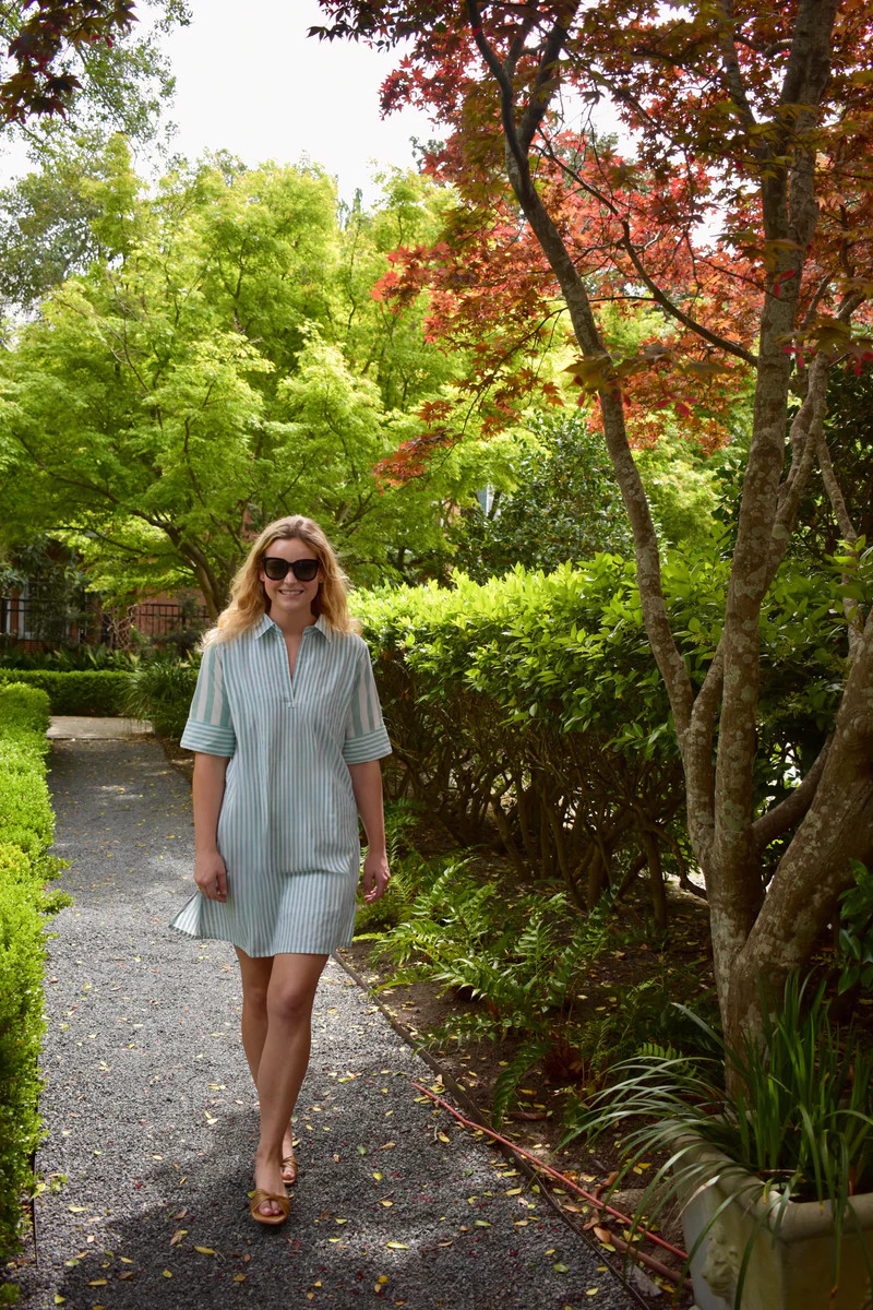 Darren Mini Dress Short Sleeve Mint Green Stripe | Madison Mathews