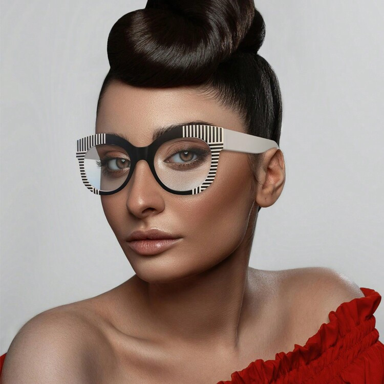 1pc Unique Women's Cat Eye Eyebrow Stripe Frame Clear Lens Fashion Optical Glasses Clear Glasses ... | SHEIN