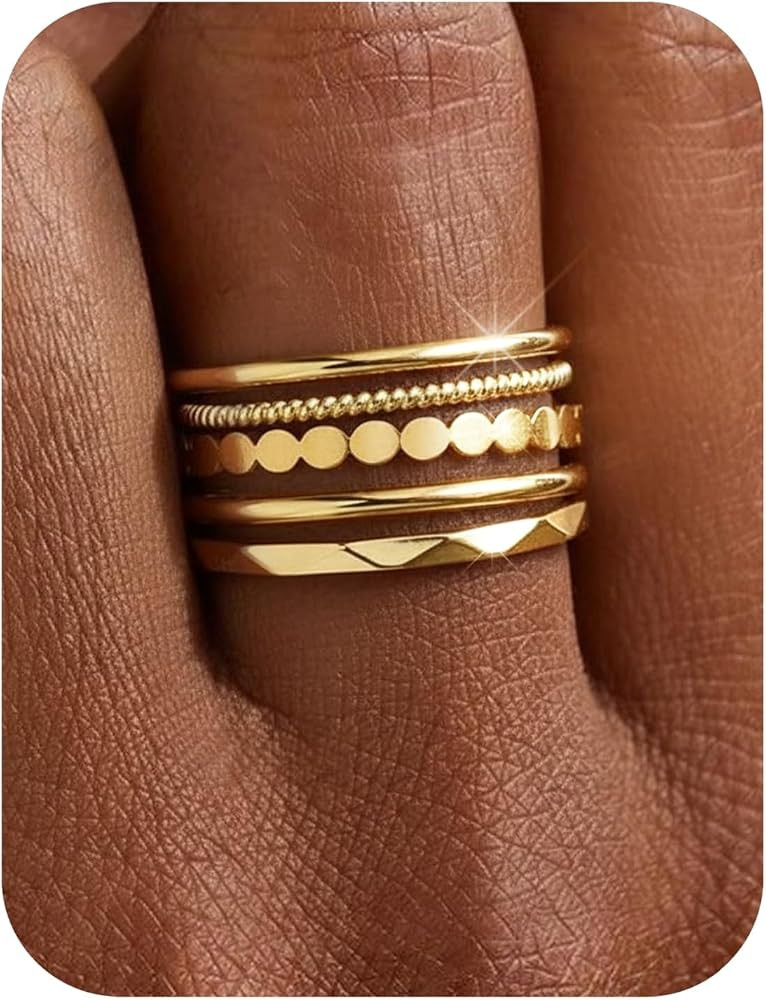 Florideco 14K Gold Plated Stackable Rings for Women Non Tarnish Thin Dainty Ring Set Minimalist S... | Amazon (US)