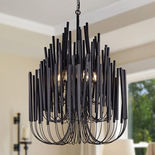 TOCHIC Modern Farmhouse Chandelier for Dining Room 21", Small Vintage Black Wood Chandeliers Ligh... | Amazon (US)