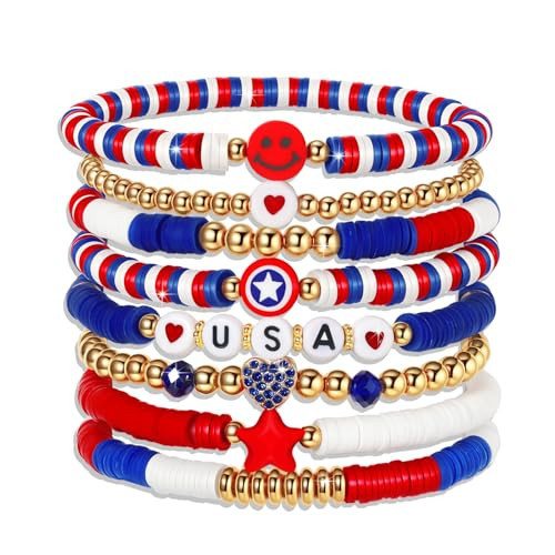 Amazon.com: ecozran Patriotic USA Bracelets,Red White and Blue Handmade Jewelry, 4th of July Outf... | Amazon (US)