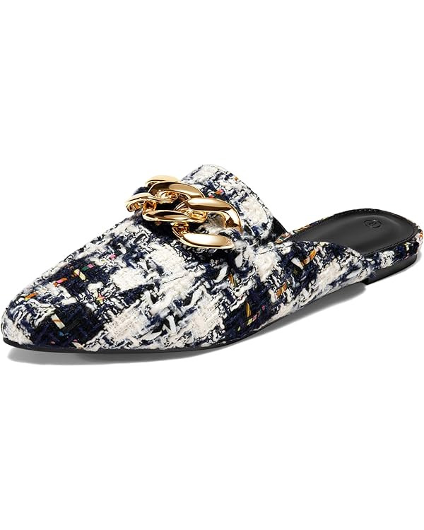 Juliet Holy Womens Mules Flats Pointed Toe Backless Loafers Slip on Metal Chain Slides | Amazon (US)