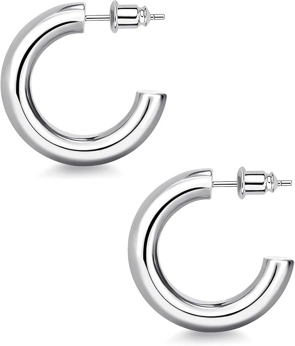 wowshow Chunky Gold Hoop Earrings, Small Gold Hoop Earrings for Women 14K Real Gold Plated Thick ... | Amazon (US)