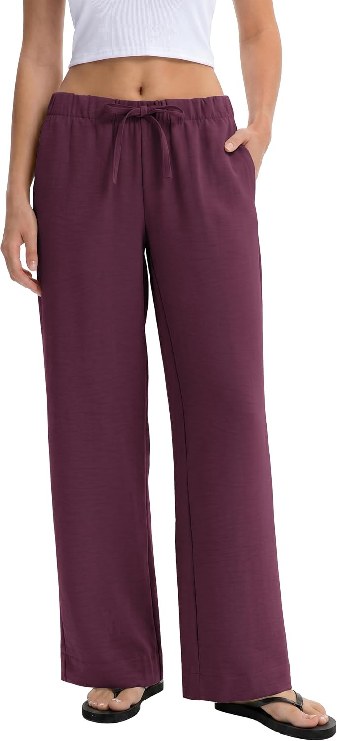 Abonlen Wide Leg Pants for Women Casual Flowy Crepe Trousers Wrinkle Free Relaxed Fit Lounge Work Business with Pockets | Amazon (US)