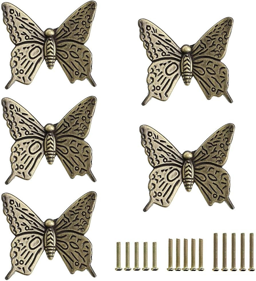 JUXYES Pack of 5 Vintage Butterfly Cupboard Door Knobs, Antique Bronze Drawer Pulls Retro Decorat... | Amazon (US)