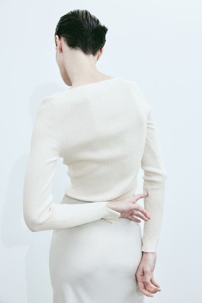 Square-neck Rib-knit Top - Cream - Ladies | H&M US | H&M (US + CA)