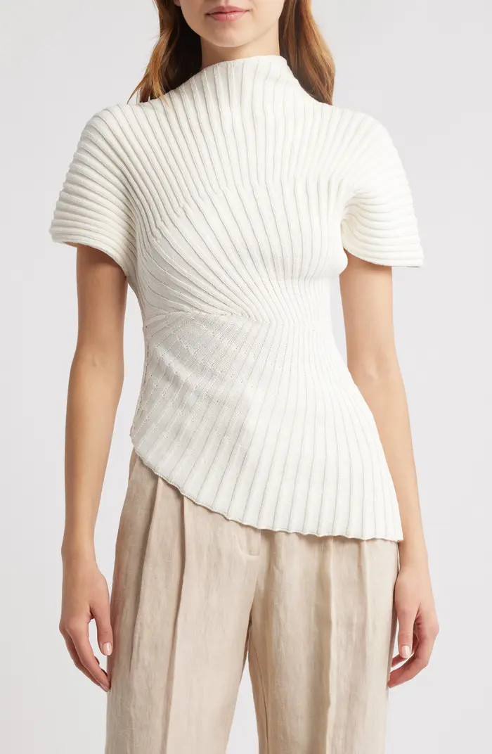 Annemie Cotton Asymmetric Funnel Neck Knit Top | Nordstrom