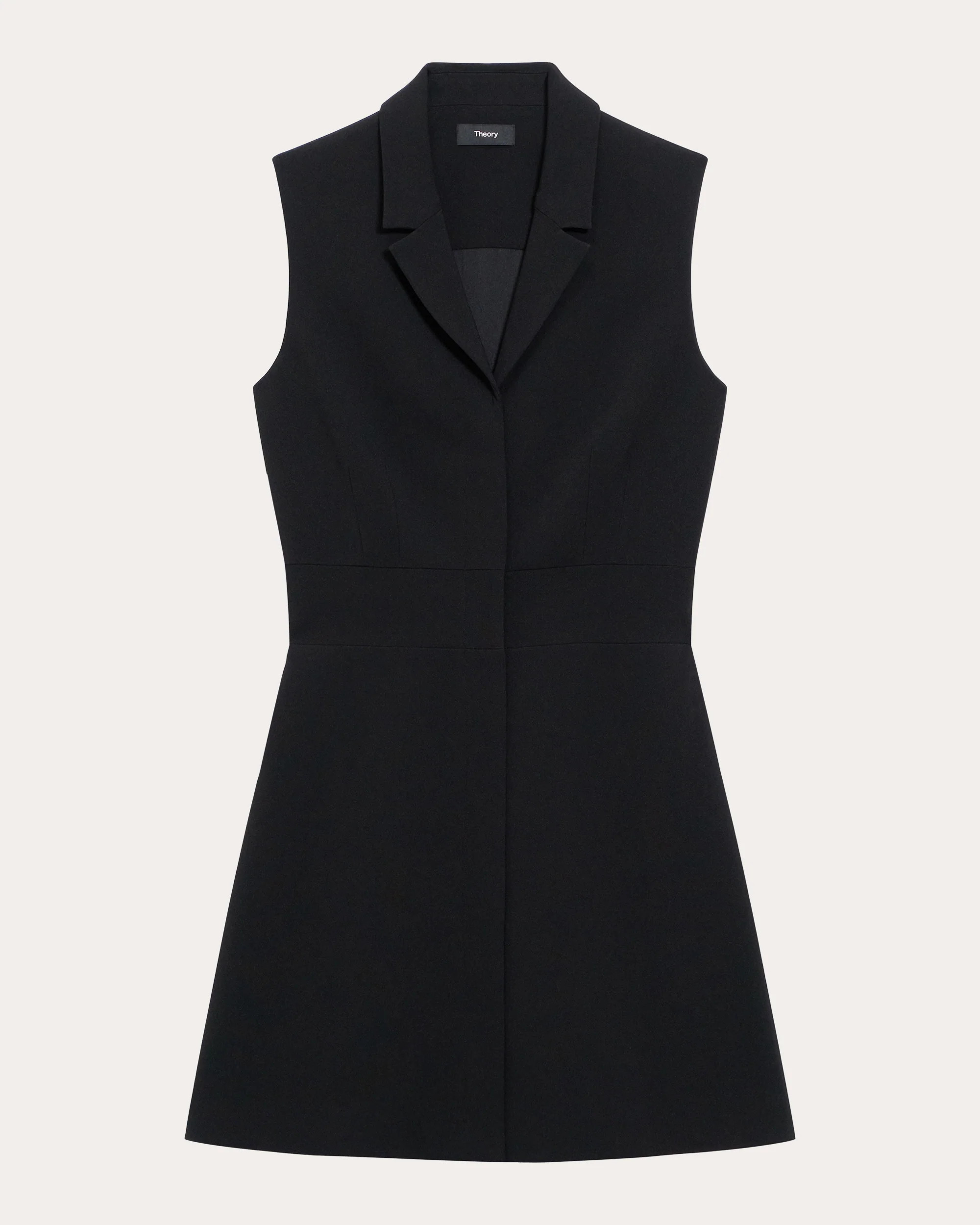 Theory Women's Sleeveless Collared Mini Dress in Black Polyester/Acetate | Olivela