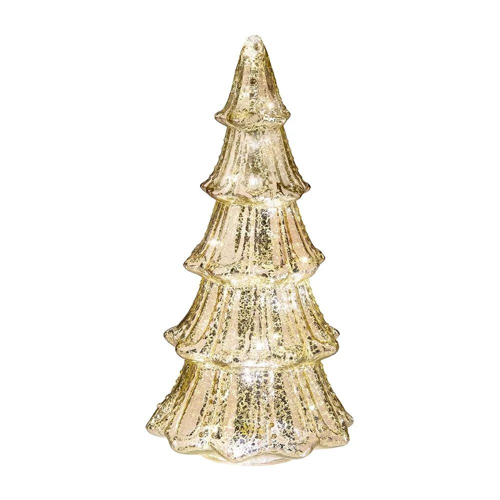 Haute Decor 14 In Faux Mercury Glass Christmas Tree w/ 20 Warm Lights, Gold | Walmart (US)