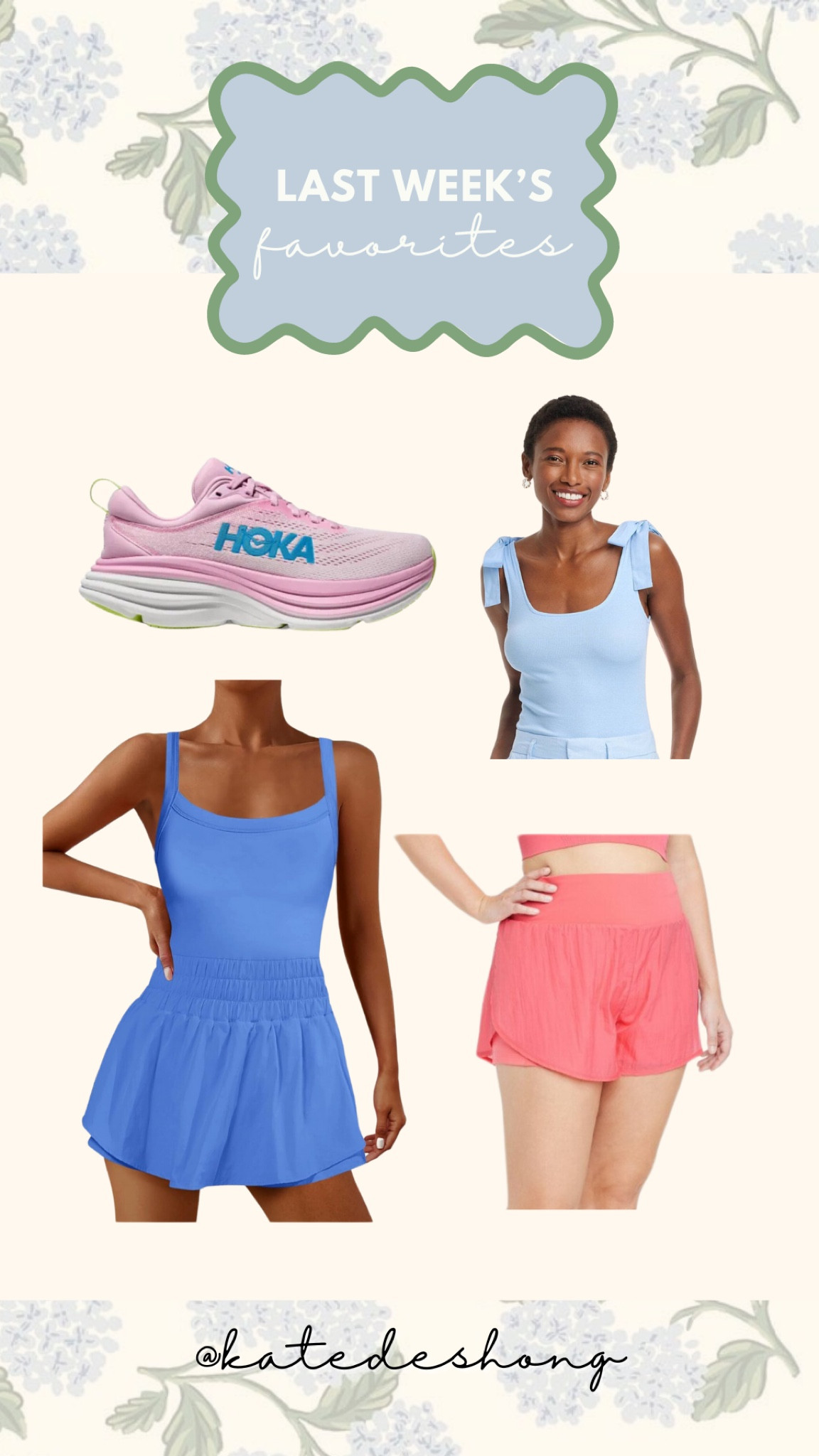 Last weeks favorites! Best sellers , most loved , most purchased. Pink Hoka , athletic romper , shorts , bow top 

#LTKStyleTip #LTKFindsUnder100 #LTKMidsize