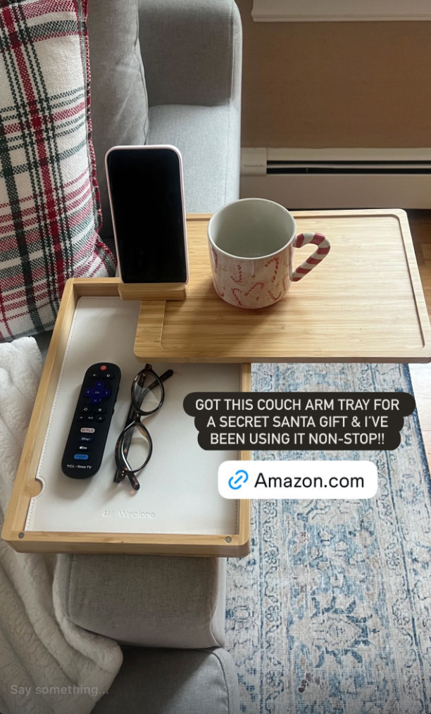 Got this couch arm tray for a secret Santa gift and I've been using in non-stop! 

 #LTKGiftGuide #LTKHoliday #LTKFindsUnder50