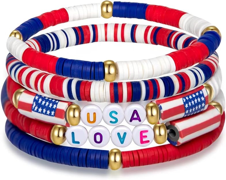 4th of July Bracelets Handmade Jewelry Gifts for Women Teen Boys Girls | Amazon (US)
