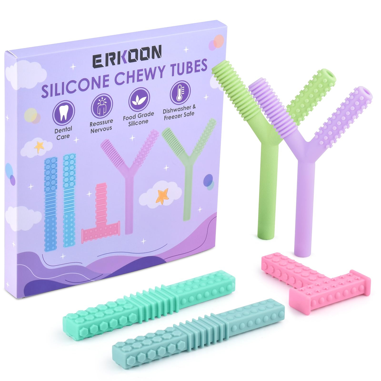 ERKOON 5 Pack Sensory Chew Toys for Autistic Children, Silicone Chewy Tubes Teething Tubes for Au... | Amazon (US)