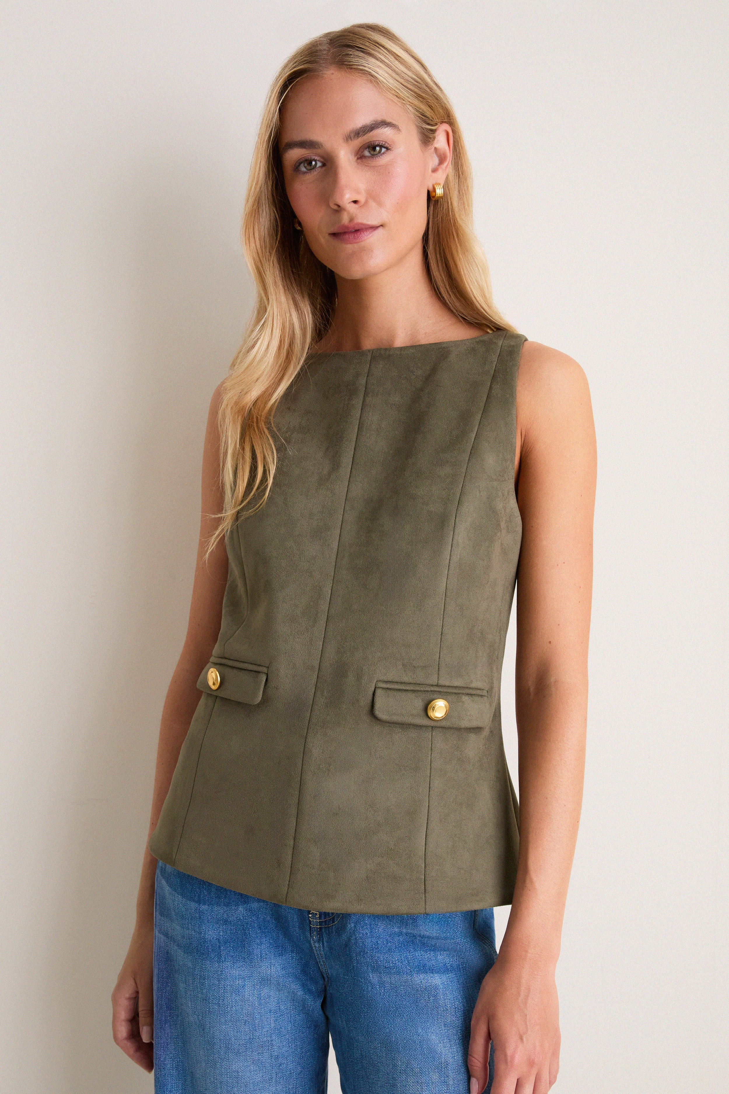 Dark Green Faux Suede Franz Top | Tuckernuck (US)