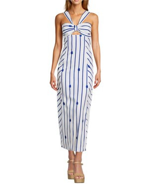 Nicki Linen Blend Rope Print Halter Sleeveless A-Line Maxi Dress | Dillard's