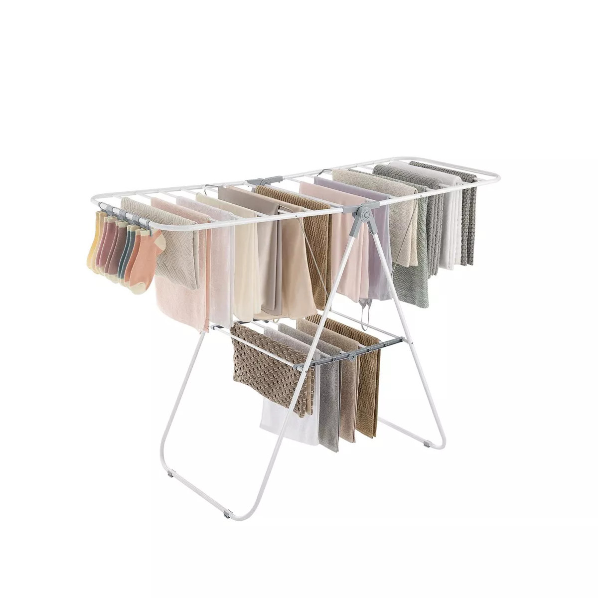 SONGMICS Foldable Clothes Drying Rack with Sock Clips Laundry Drying Rack with Height-Adjustable ... | Target