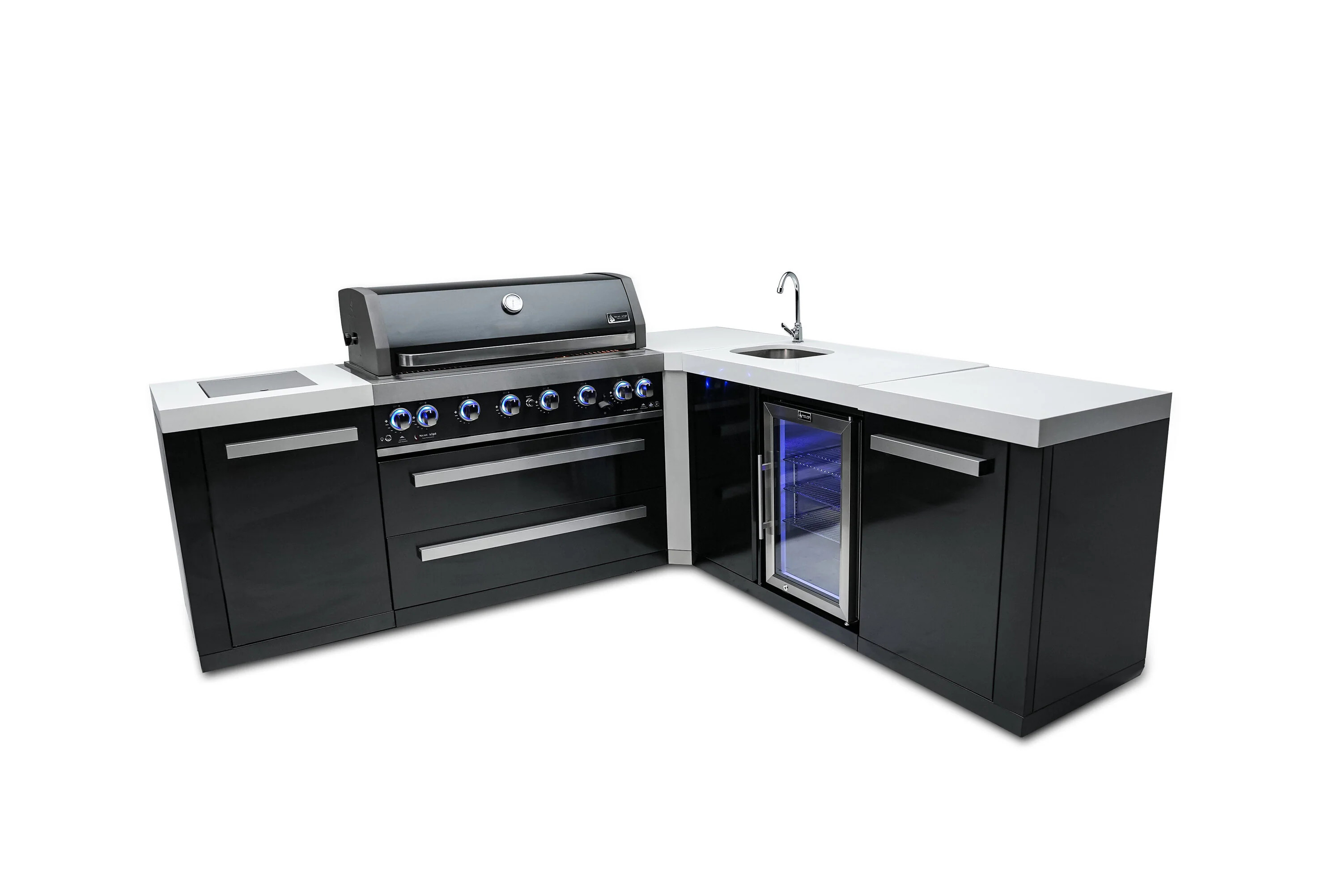 Mont Alpi 805 Black Series 94-in W Black Grill island Modular Outdoor Kitchen 6 -Burners Stainless Steel one_size | MAI805-BSS90BEV | Lowe's