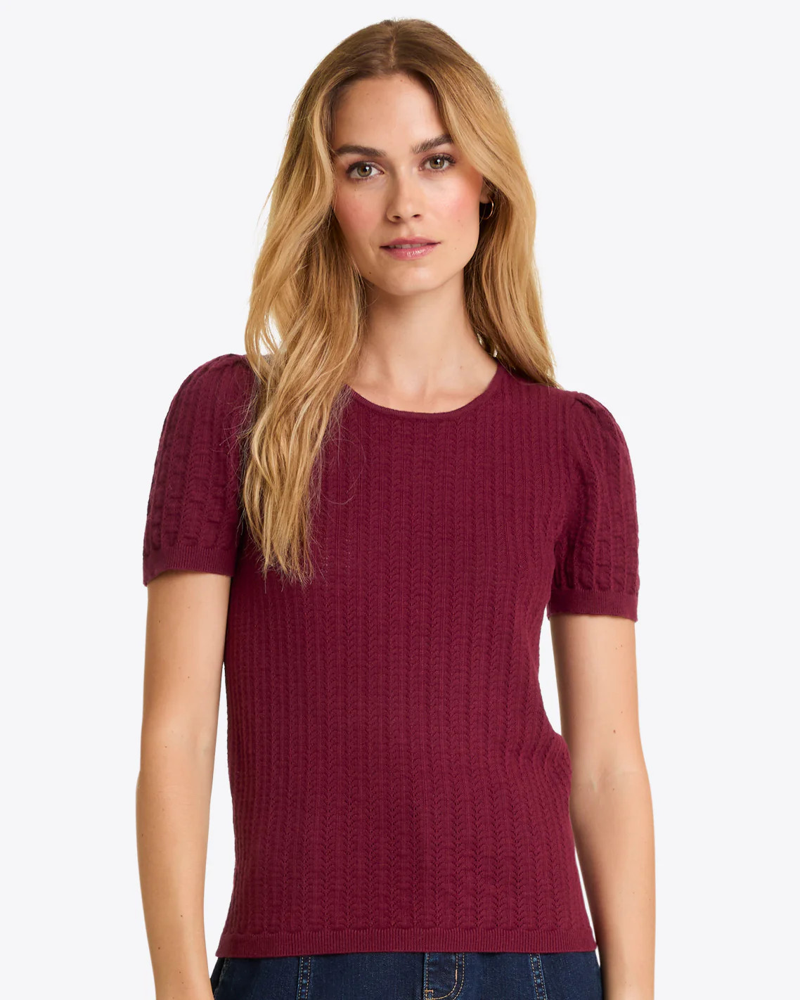 Short Sleeve Sweater in Red Pointelle | Draper James (US)