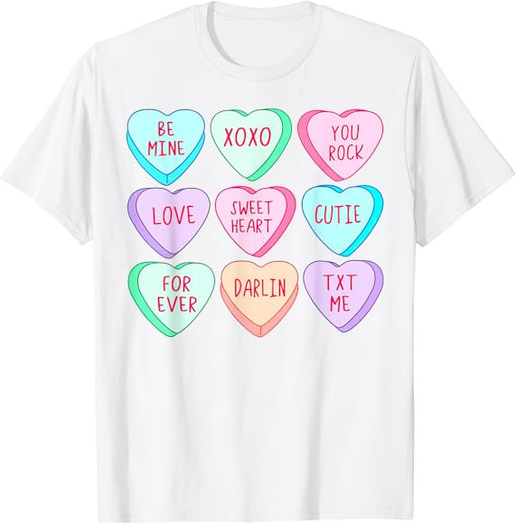 Candy Sweet Hearts Love Valentines Day Shirt Women Girls T-Shirt | Amazon (US)