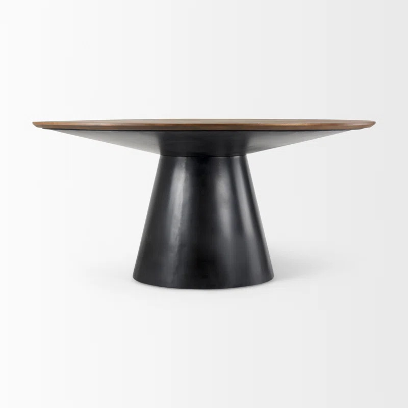 Round Solid Wood Top Metal Base Dining Table | Wayfair North America