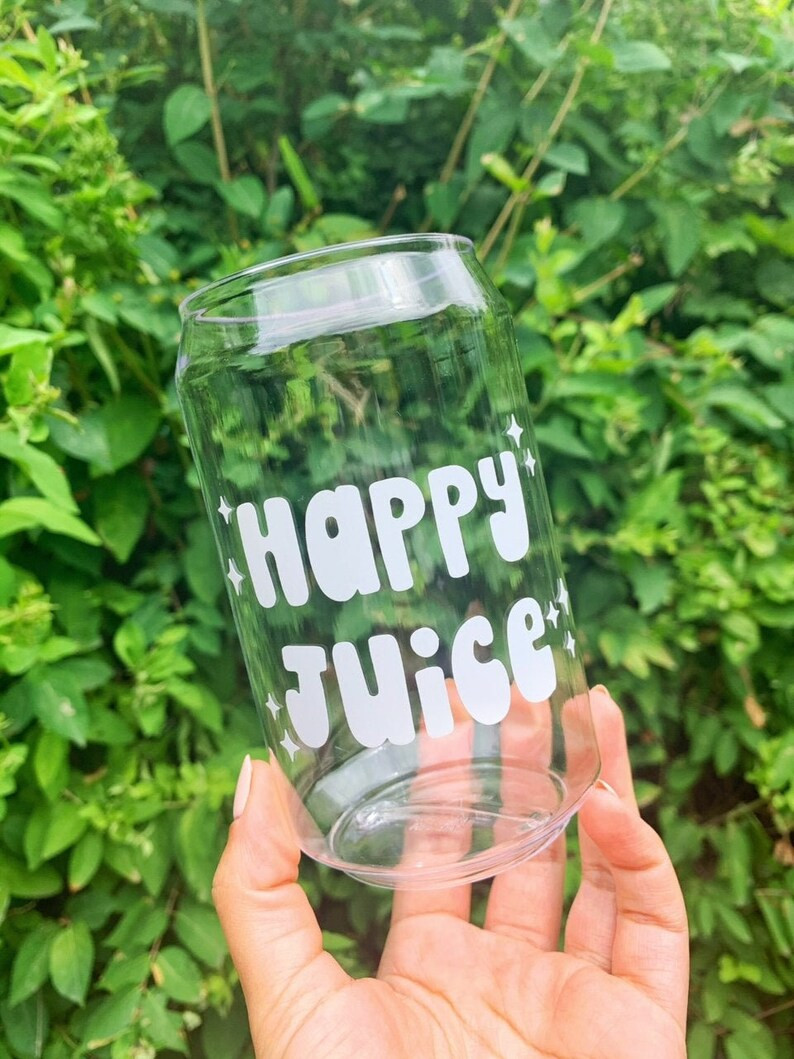 Happy Juice Beer Can Glass, Happy Juice Iced Coffee Glass, Iced Coffee Cup, Iced Coffee Beer Can ... | Etsy (US)