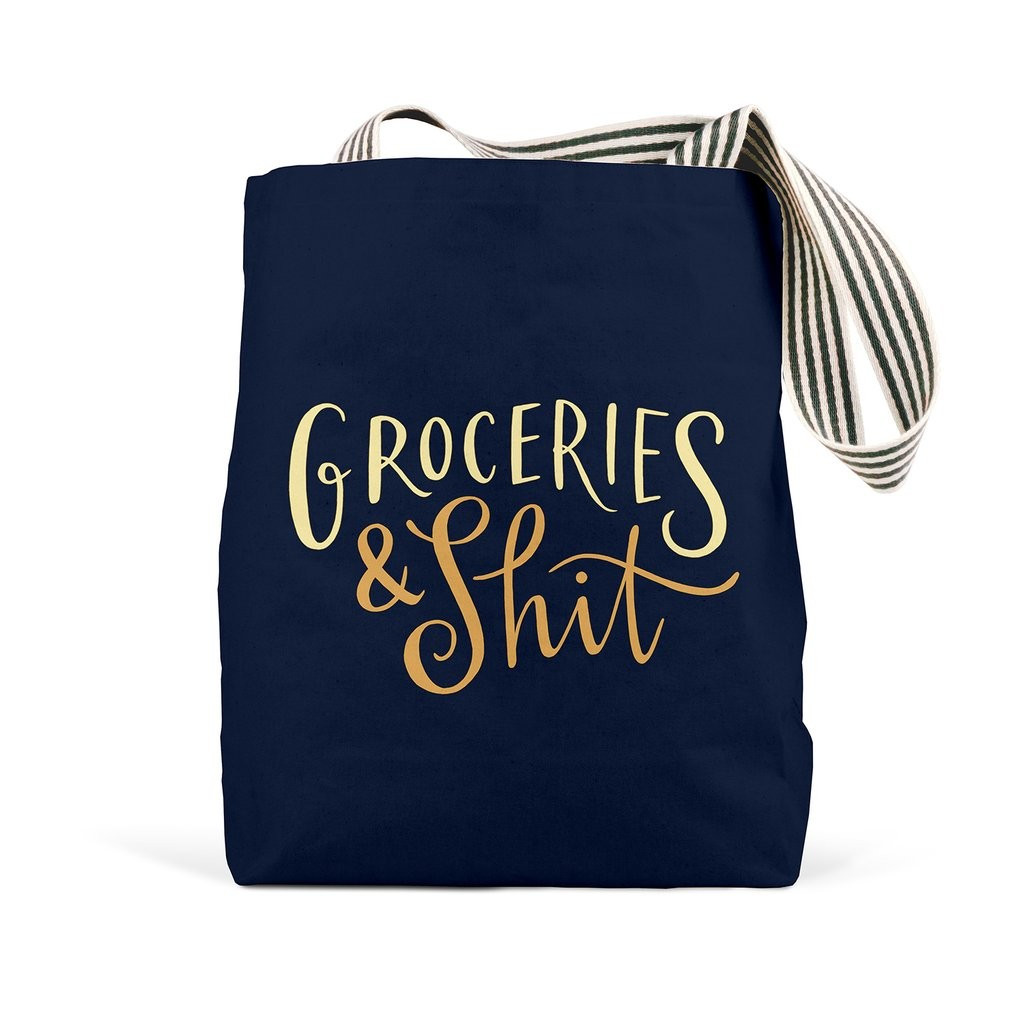 Groceries & Shit Tote Bag (Navy) | Emily McDowell & Friends