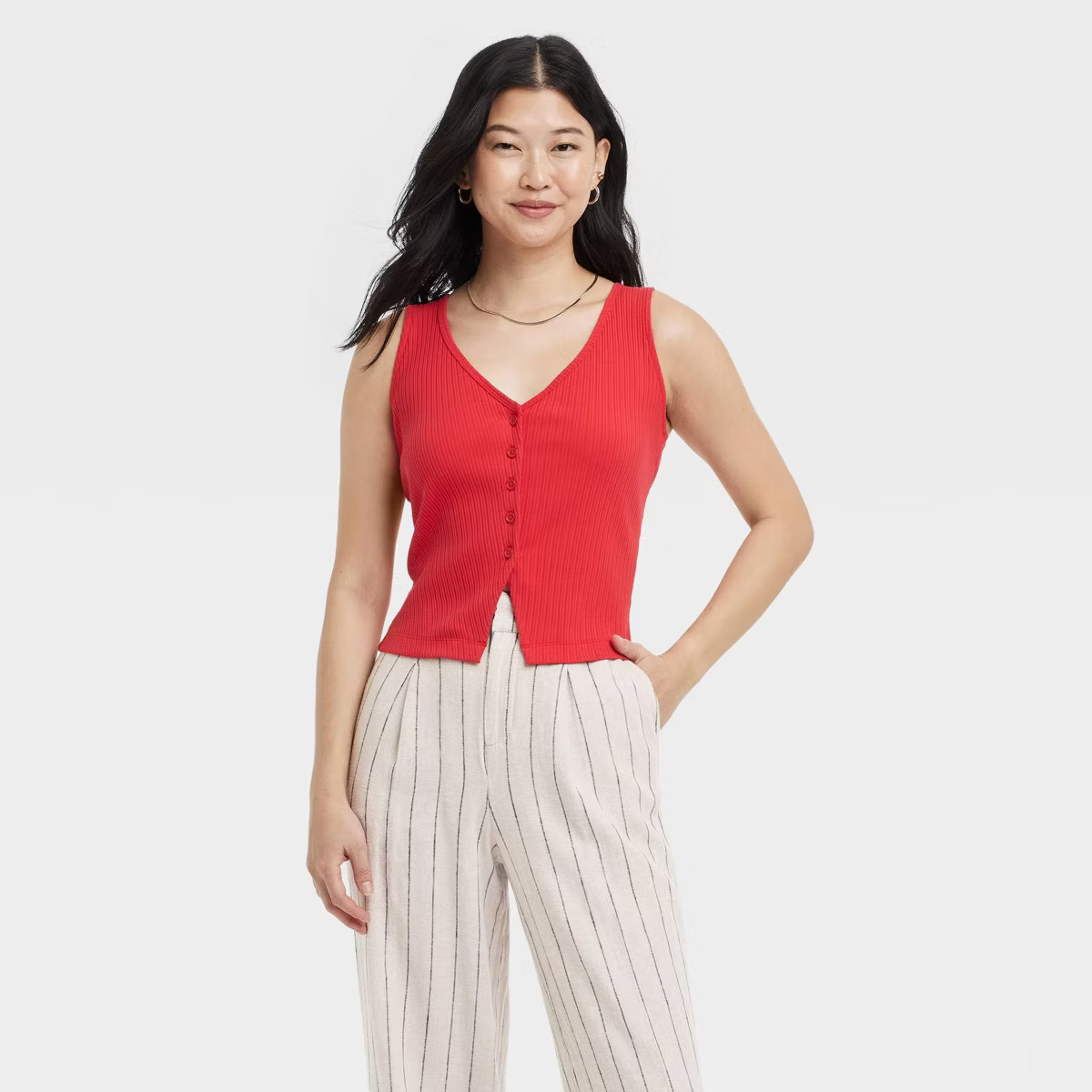 Women's Ribbed Button-Down Vest - A New Day™ Red XL | Target